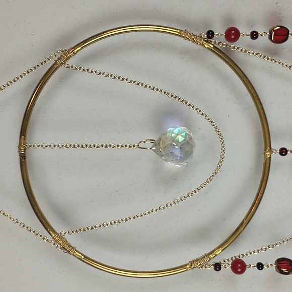 Handmade Suncatcher Red Burgundy Beaded Heart Boho Window Art Garden Hippe - Picture 2 of 6